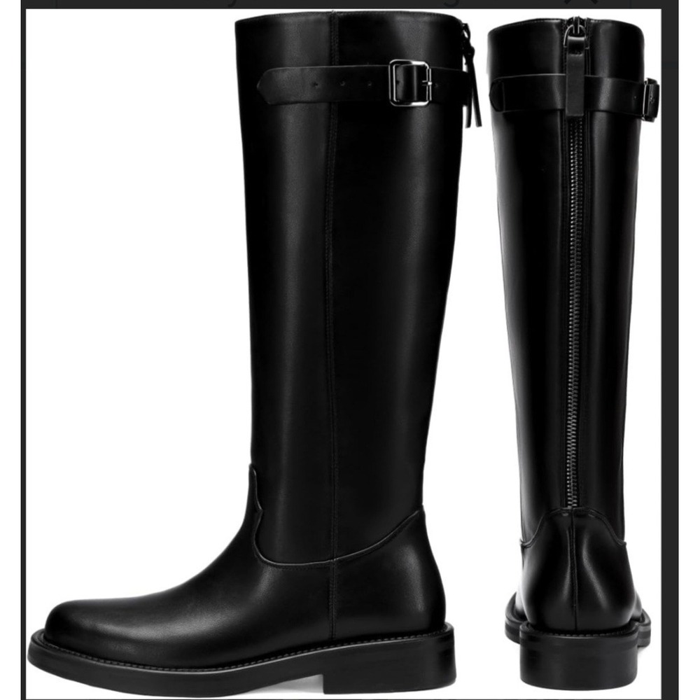 Lumuta Womens Knee High Boots Black Square Toe Low Chunky Heel  Size 8.5 NIB New